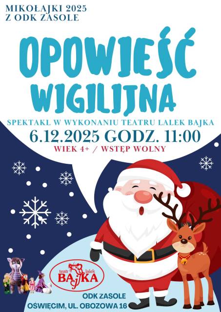Spektakl mikołajkowy dla dzieci (w wieku 4+) w wykonaniu Teatru Lalek Bajka pt. „Opowieść Wigilijna’’